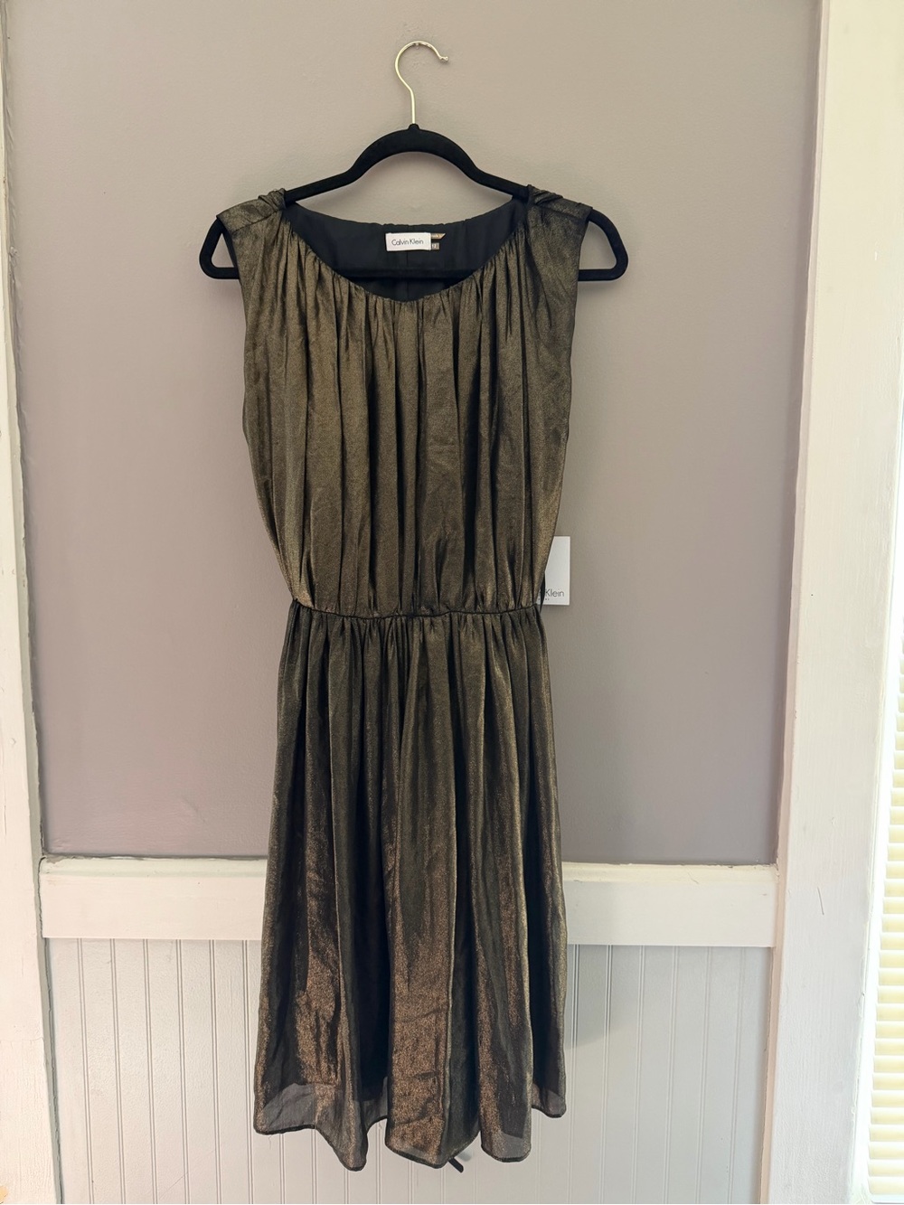 NWT Calvin Klein Metallic Olive Green Sleeveless Dress